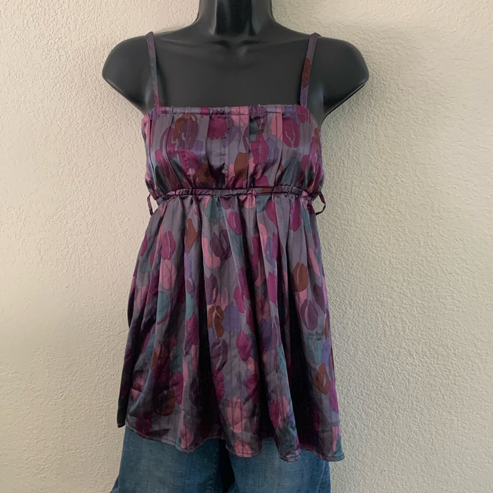 Y2K Satin Cami Babydoll Top size small American Rag CIE Grey Purple & Brown Club